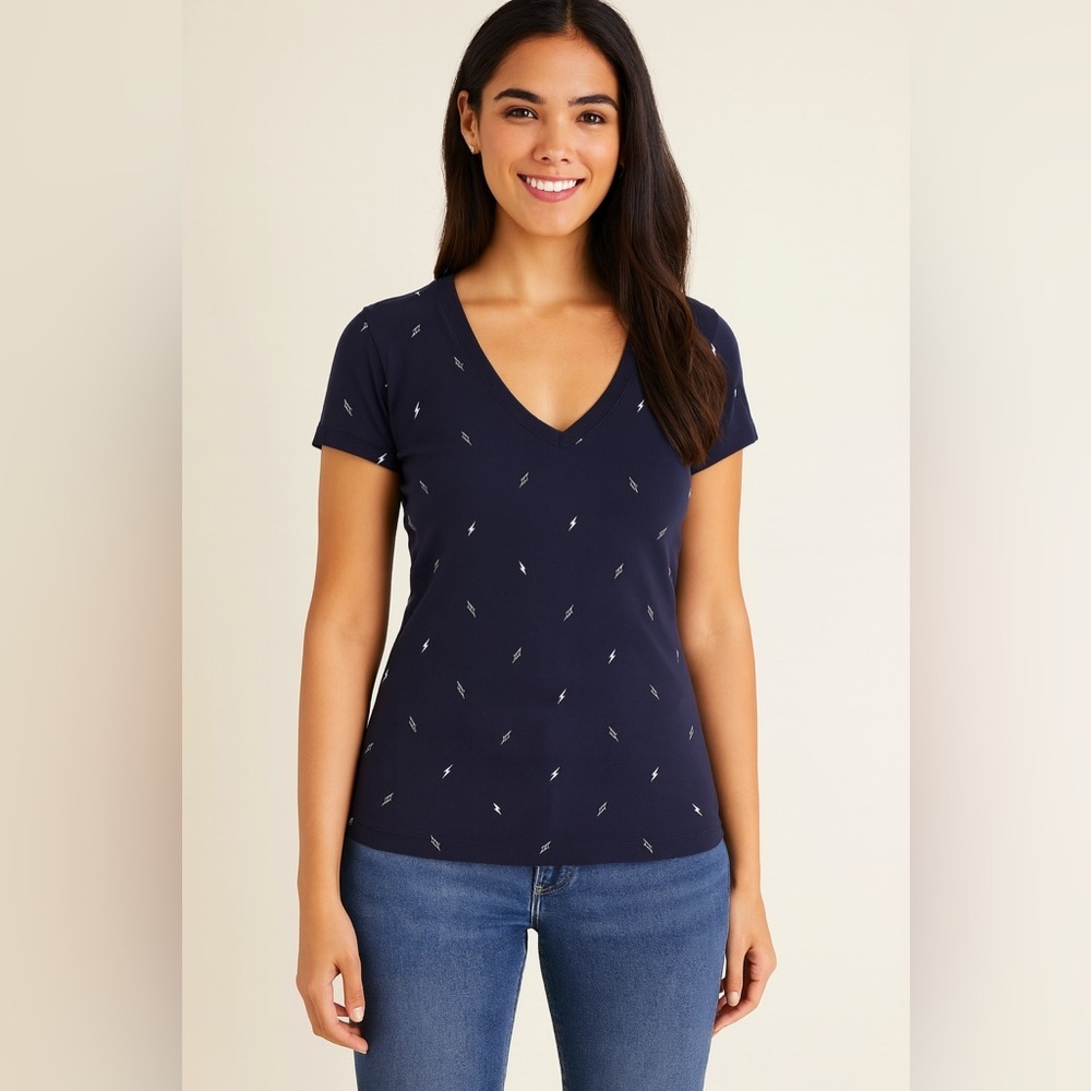 NWOT Gap Navy Lightning Bolt VNeck Favourite Tshirt Cotton Size Small